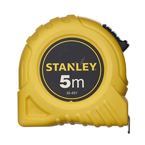 Stanley Bandmaß Basic, 0-30-497 (5m Länge, Maßband mit robusten Kunststoff-Gehäuse, 19mm breit, Endhaken zweifach vernietet, mit Gürtelclip, Feststeller & automatischen Rücklauf) von Stanley