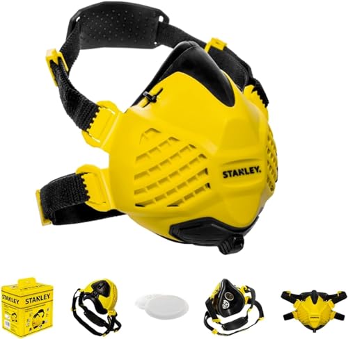 Stanley P3 Atemschutzmaske, wiederverwendbare Staubschutzmaske mit Face-Fit-Check Technologie und integrierten 99,99% P3-Filtern. Schutzmaske, Atemmaske, Feinstaubmaske, P3 Maske, Schleifmaske –M/L von Stanley