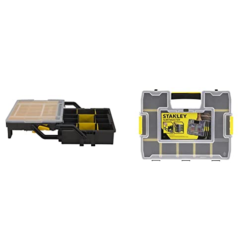 Stanley Sortmaster Organizer Multi-Level STST1-75540 & Organizer SortMaster Junior Werkzeugbox leer (Stapelbarer Sortimentskasten aus Kunsstoff mit 14 individuell anpassbaren Fächern) 1-97-483 von Stanley