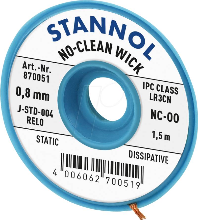 ELL STA 0,8 NC - Entlötlitze No-Clean, Kupfer, 1,5 m x 0,8 mm von Stannol
