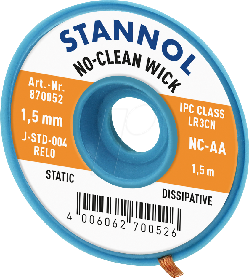 ELL STA 1,5 NC - Entlötlitze No-Clean, Kupfer, 1,5 m x 1,5 mm von Stannol