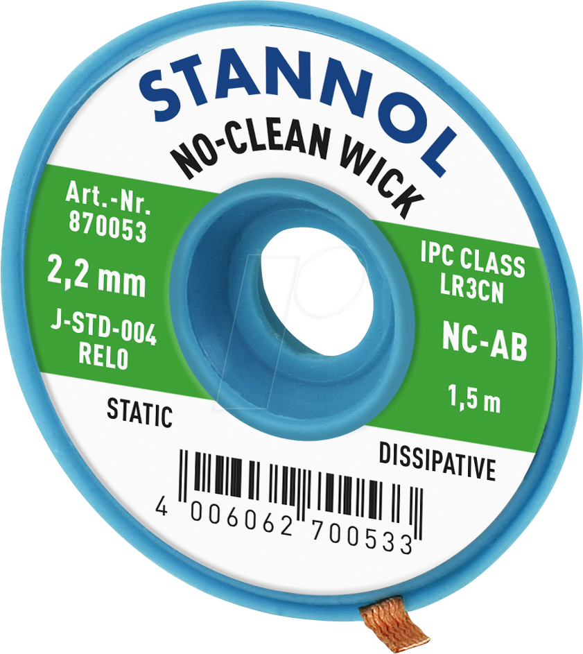 ELL STA 2,2 NC - Entlötlitze No-Clean, Kupfer, 1,5 m x 2,2 mm von Stannol