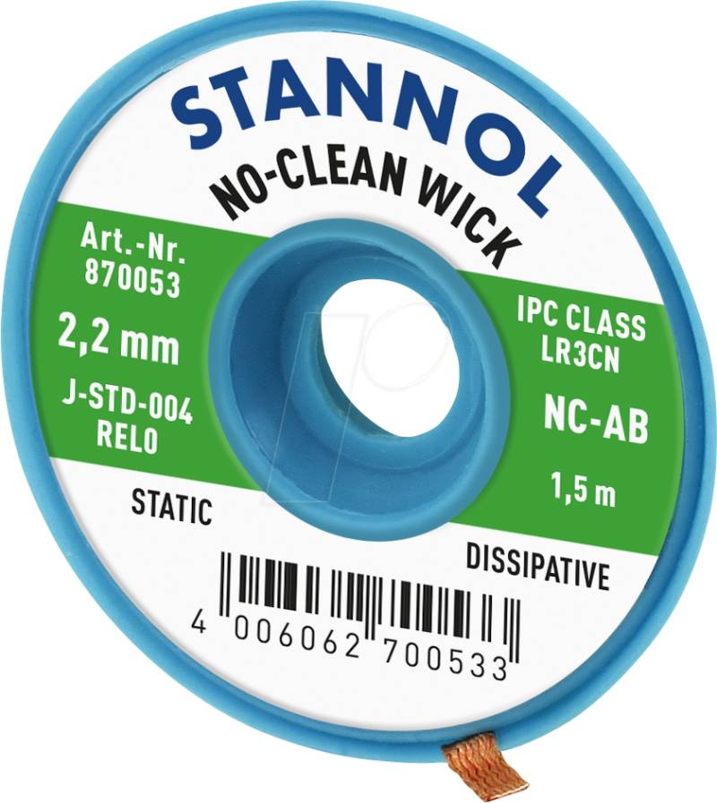 ELL STA 2,2 NC - Entlötlitze No-Clean, Kupfer, 1,5 m x 2,2 mm von Stannol