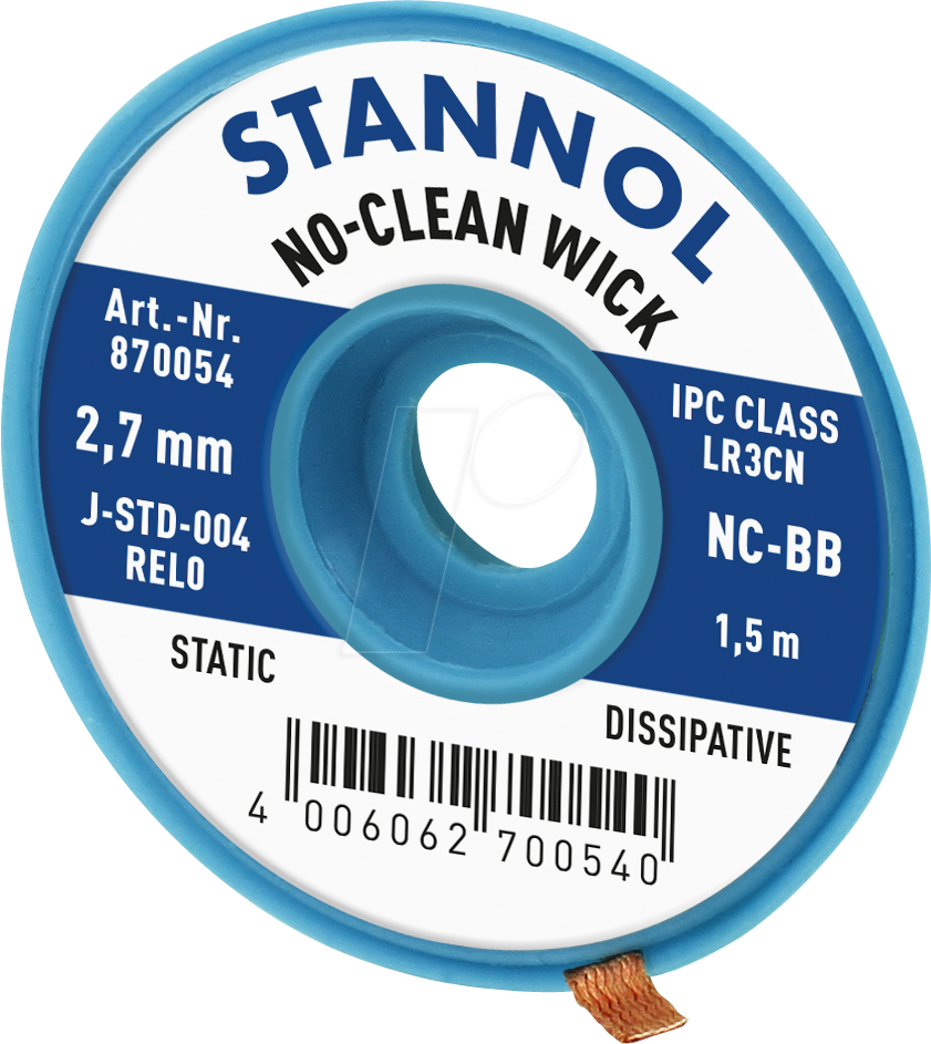 ELL STA 2,7 NC - Entlötlitze No-Clean, Kupfer, 1,5 m x 2,7 mm von Stannol