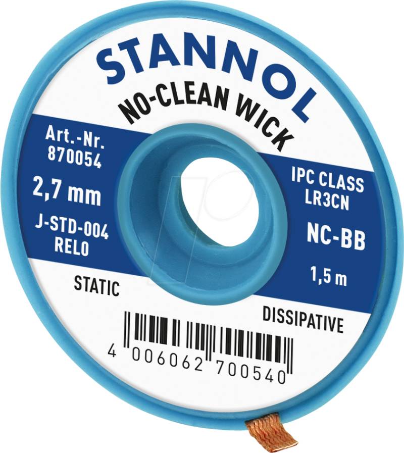 ELL STA 2,7 NC - Entlötlitze No-Clean, Kupfer, 1,5 m x 2,7 mm von Stannol