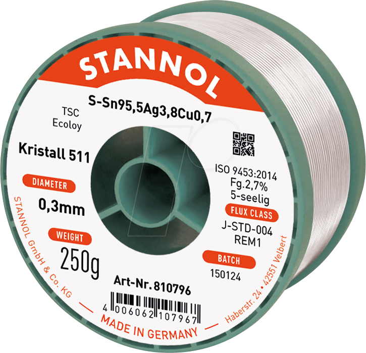 STA 511 TSC 0,3 - Lötzinn bleifrei mit Silber- und Kupferanteil,Ø 0,3 mm, 250 g von Stannol