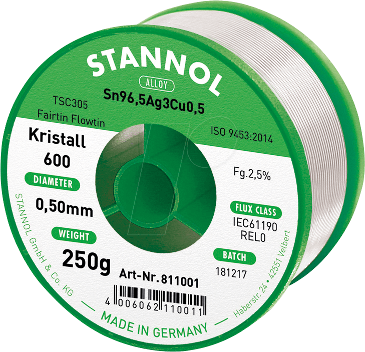 STA 600 TSC 0,5 - Lötzinn bleifrei mit Silber- und Kupferanteil,Ø 0,5 mm, 250 g von Stannol