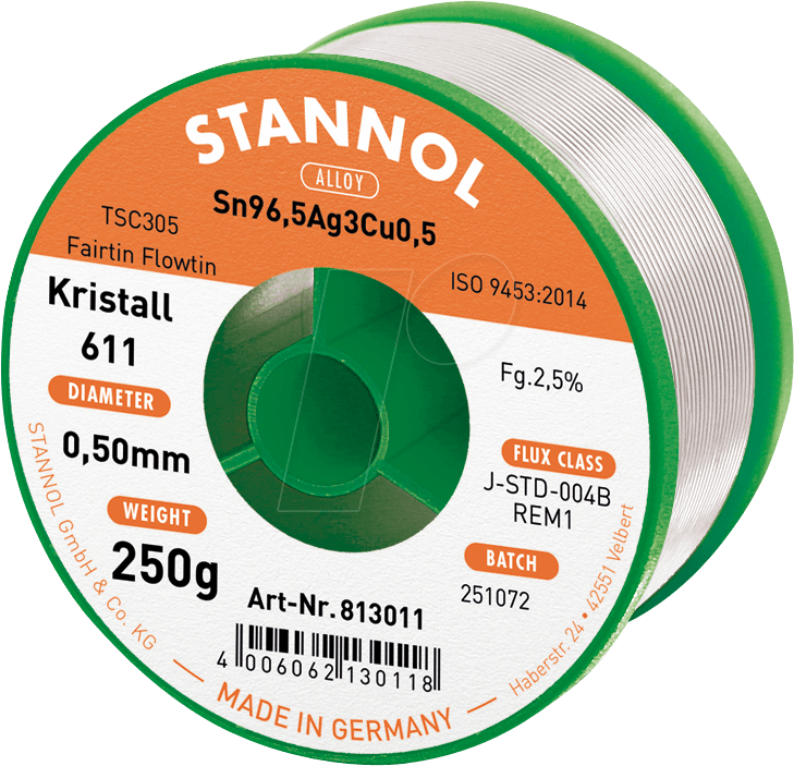 STA 611 TSC 0,3 - Lötzinn bleifrei mit Silber- und Kupferanteil, Ø 0,5 mm, 250 g STA 611 TSC 0,3 - Lötzinn bleifrei mit Silber- und Kupferanteil, Ø 0,5 mm, 250 g von Stannol