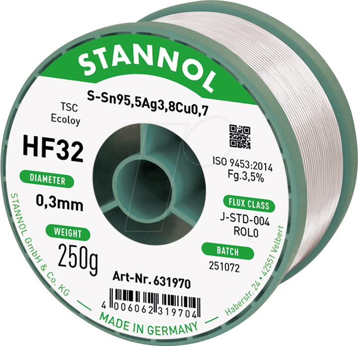 STA HF32 TSC 0,3 - Lötzinn HF32 bleifrei mit Silber- und Kupferanteil,Ø 0,3 mm, 250 von Stannol