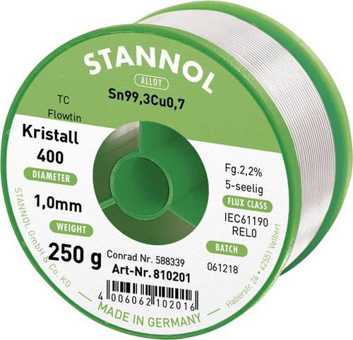 Stannol Ecology TC Lötzinn, bleifrei Spule Sn99,3Cu0,7 REL0 250g 1mm von Stannol