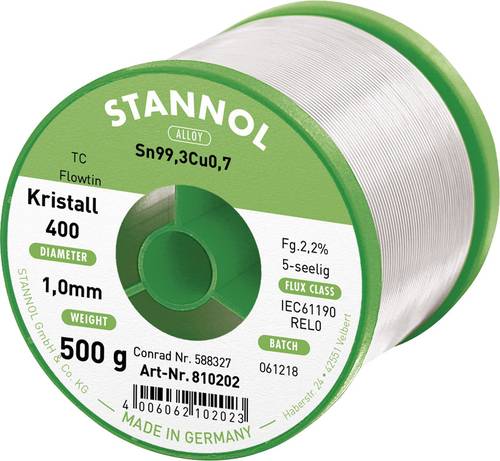 Stannol Ecology TC Lötzinn, bleifrei Spule Sn99,3Cu0,7 REL0 500g 1mm von Stannol
