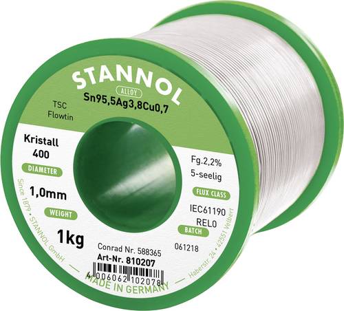 Stannol Ecology TS Lötzinn, bleifrei Spule Sn95,5Ag3,8Cu0,7 REL0 1000g 1mm von Stannol