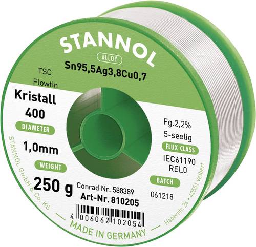Stannol Ecology TS Lötzinn, bleifrei Spule Sn95,5Ag3,8Cu0,7 REL0 250g 1mm von Stannol