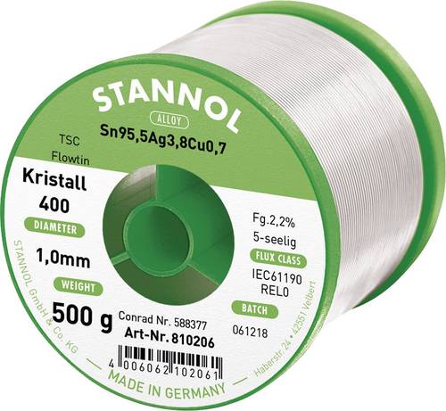 Stannol Ecology TS Lötzinn, bleifrei Spule Sn95,5Ag3,8Cu0,7 REL0 500g 1mm von Stannol