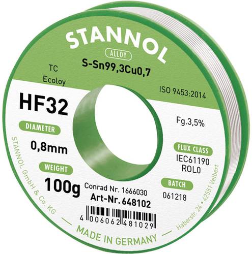 Stannol HF32 3,5% 0,8MM SN99,3CU0,7 CD 100G Lötzinn, bleifrei bleifrei, Spule Sn99,3Cu0,7 ROL0 100g Stannol HF32 3,5% 0,8MM SN99,3CU0,7 CD 100G Lötzinn, bleifrei bleifrei, Spule Sn99,3Cu0,7 ROL0 100g von Stannol