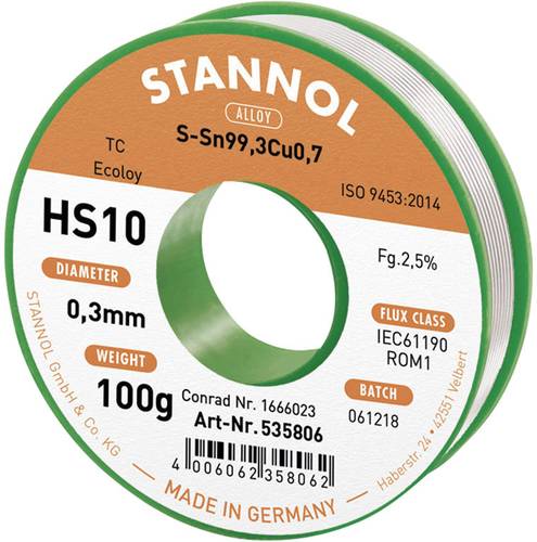 Stannol HS10 2,5% 0,3MM SN99,3CU0,7 CD 100G Lötzinn, bleifrei bleifrei, Spule Sn99,3Cu0,7 ROM1 100g Stannol HS10 2,5% 0,3MM SN99,3CU0,7 CD 100G Lötzinn, bleifrei bleifrei, Spule Sn99,3Cu0,7 ROM1 100g von Stannol