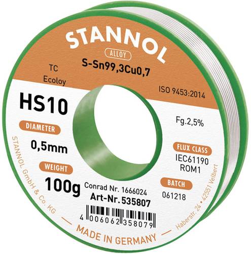 Stannol HS10 2,5% 0,5MM SN99,3CU0,7 CD 100G Lötzinn, bleifrei bleifrei, Spule Sn99,3Cu0,7 ROM1 100g Stannol HS10 2,5% 0,5MM SN99,3CU0,7 CD 100G Lötzinn, bleifrei bleifrei, Spule Sn99,3Cu0,7 ROM1 100g von Stannol