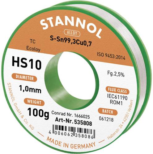 Stannol HS10 2,5% 1,0MM SN99,3CU0,7 CD 100G Lötzinn, bleifrei bleifrei, Spule Sn99,3Cu0,7 ROM1 100g Stannol HS10 2,5% 1,0MM SN99,3CU0,7 CD 100G Lötzinn, bleifrei bleifrei, Spule Sn99,3Cu0,7 ROM1 100g von Stannol