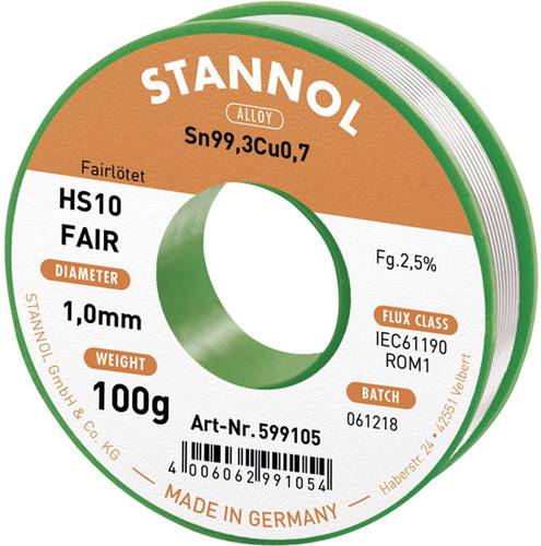 Stannol HS10-Fair Lötzinn Spule Sn99,3Cu0,7 ROM1 100g 1mm von Stannol