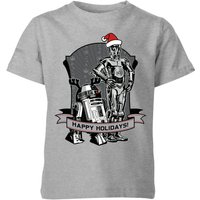 Star Wars Happy Holidays Droids Kids' Christmas T-Shirt - Grey - 9-10 Jahre von Star Wars
