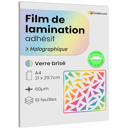 10 Blatt A4 Holographische Kaltlaminierfolie Laminierfolien Laminierfolien selbstklebend für Foto & Sticker - Schneideplotter kompatibel (Bruchglas) von StarMaker