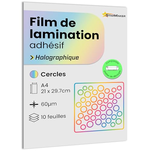 10 Blatt DIN A4 Holographische Kaltlaminierfolie Laminierfolien Laminierfolien selbstklebend für Foto und Aufkleber - Schneideplotter kompatibel (Kreise) von StarMaker