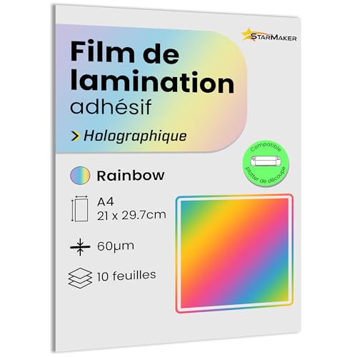 10 Blatt DIN A4 Holographische Kaltlaminierfolie Laminierfolien Laminierfolien selbstklebend für Foto & Aufkleber Schneideplotter kompatibel (Rainbow) von StarMaker