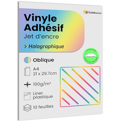 A4 x 10 Blatt selbstklebende Vinylfolie Holografisches Vinyl mit Kunststoffliner, Klebepapier, kompatibel mit Tintenstrahldrucker und Plotter, wasserdicht und strapazierfähig, für Premium-Aufkleber von StarMaker