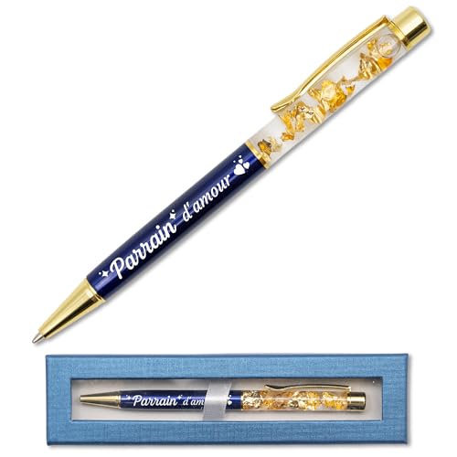 Kugelschreiber Liebespate, Blau mit Blattgold, graviert mit Schatulle, originelle Geschenkidee für Paten, personalisierbar, Geschenk zur Geburt, französische Gravur von StarMaker