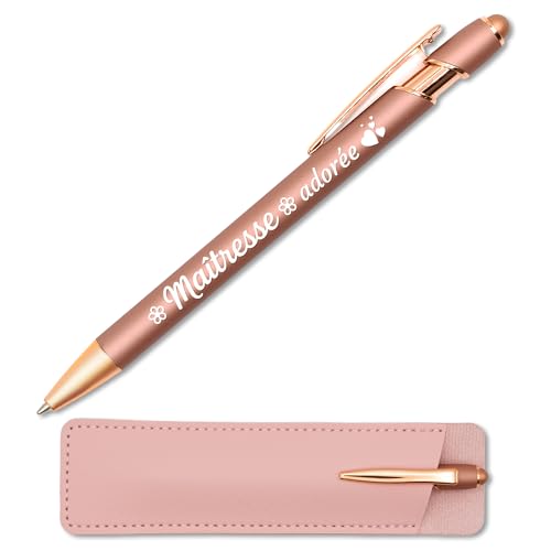 Kugelschreiber Maîtresse adorée roségold graviert mit Lederetui – Geschenkidee Danke Lehrerin originell Ende des Schuljahres – Metallstift Kupfer 2-in-1 personalisierbar von StarMaker