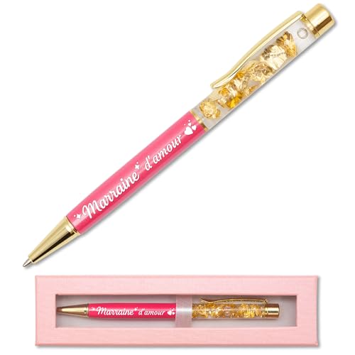 Kugelschreiber für Patentante Rose mit Goldfolie, graviert mit Schachtel, originelle Geschenkidee für Patentante – personalisierbarer Metallstift, Geschenk zur Geburt, französische Gravur von StarMaker