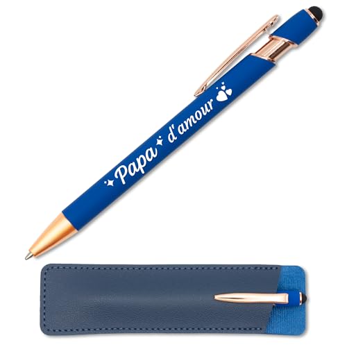 Kugelschreiber mit Gravur "Liebespapa", dunkelblau, kupferfarben, mit Lederetui – Geschenkidee zum Vatertag – originelle Geschenkidee zum Vatertag – 2-in-1-Metallstift mit personalisierbarer von StarMaker