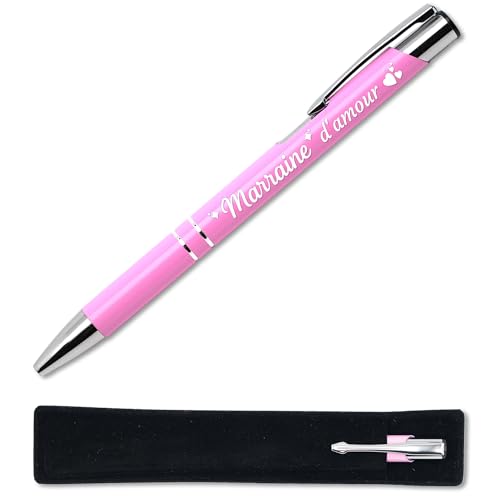 Kugelschreiber mit Gravur "Love", mit Stoffetui, originelle Geschenkidee für Patentante, personalisierbar, Geschenk zur Geburt, französische Gravur von StarMaker