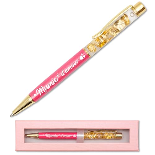 StarMaker Kugelschreiber mit Goldfolie, graviert, Oma amour Rose, mit Geschenkbox – Geschenkidee zum Muttertag – personalisierbarer Metallstift, französische Gravur von StarMaker