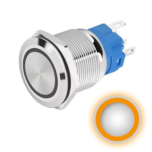 Verriegelter Drucktaster 16mm 12V-24V DC 4A Orange Ring LED Metall Leuchtschalter Wasserdicht mit Gummidichtung für Stromversorgung Elektronik von StarMaker