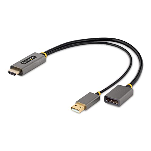 StarTech 30 cm HDMI auf DisplayPort Adapter/Kabel, Aktiver 4K 60Hz HDMI 2.0 auf DP 1.2 Konverter, HDR, USB Busbetrieben, HDMI Quelle zu DisplayPort Monitor für Laptops/PC (128-HDMI-DISPLAYPORT), Gray von StarTech.com