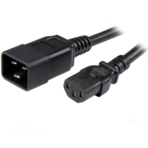 StarTech.com 1,8 m hochbelastbares Verlängerungskabel, IEC 320 C13 auf IEC 320 C20 schwarzes Verlängerungskabel, 15A 125V, 14AWG, Stromkabel Verlängerung, AC Stromkabel, UL gelistet (PXTC13C20146) von StarTech
