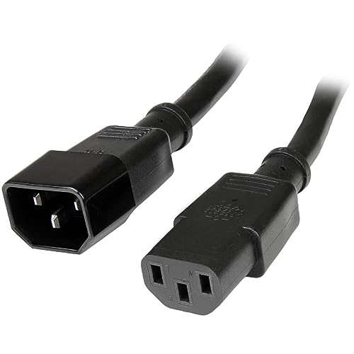 StarTech.com 1,8 m hochbelastbares Verlängerungskabel, IEC 320 C14 auf IEC 320 C13 schwarzes Verlängerungskabel, 15A 125V, 14AWG, Stromkabel Verlängerung, AC Stromkabel, UL gelistet (PXT100146) von StarTech