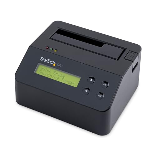 StarTech.com 1-Bay Festplatten Löscher, Selbständiges HDD/SSD Löschgerät, 4Kn, USB 3.0 auf SATA III (6 Gbit/s), 9 Löschmodi, LCD Bildschirm, DB9 Druckeranschluss, TAA konform (SDOCK1EU3P2) von StarTech.com