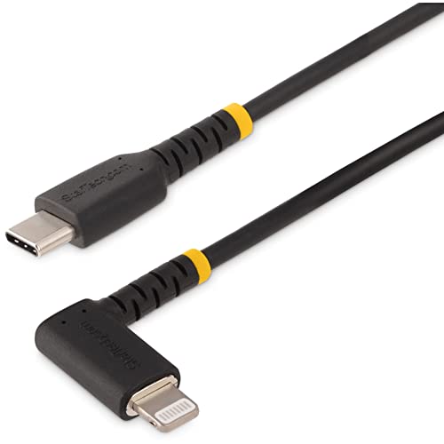 StarTech.com 1 m Robustes USB-C auf Lightning Kabel, USB 2.0 zu Lightning Winkelstecker, Ladekabel und Synchronisierung, Apple Mfi zertifiziertes iPhone Lightning Kabel, Abgewinkelt (RUSB2CLTMM1MR) von StarTech.com
