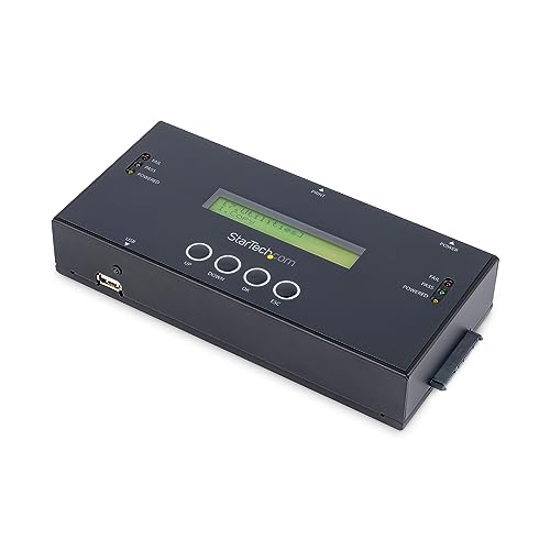 StarTech.com 1:1 Selbständige Festplatten Klonstation und Löscher, SAS und SATA HDD/SSD Kloner/Kopierer, Laufwerk Klonstation und Löschgerät, LCD Bildschirm, TAA Konform (SATSASDUPE11) von StarTech