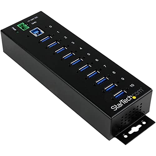 StarTech.com 10 Port USB 3.0 Hub - Industrieller USB-A Hub aus Metall mit ESD- und Überspannungsschutz - Hutschienen/Wand/Tischmontage möglich - TAA KONFORM - USB Expander Hub (ST1030USBM) von StarTech.com