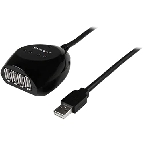 StarTech.com 15m USB 2.0 Kabel aktiv mit 4 Port USB Hub, USB A Stecker auf USB A Buchse Datenkabel mit 4-fach Verteiler, Schwarz von StarTech