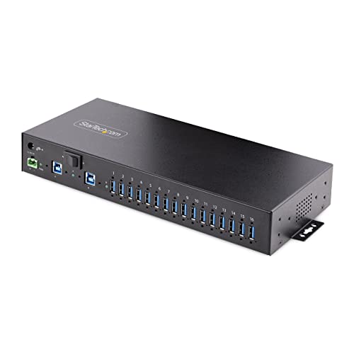 StarTech.com 16-Port Industrie USB 3.0 Hub 5Gbit/s, DIN/Aufputz/Rack Montage, ESD-Schutz, Terminal Block Stecker, 120W Ladeleistung, Robuster USB Verteiler, Dual-Host USB Switch (5G16AINDS-USB-A-HUB) von StarTech.com