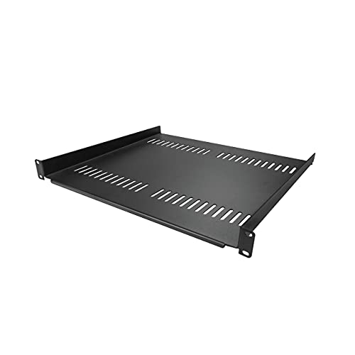 StarTech.com 1HE Fachboden - 1HE perforiertes Universal-Rack-Montage-Regal für 19 Zoll Netzwerkschränke - Passiv belüftet - Heavy Duty- Tragfähigkeit 20kg - 40cm tiefe Ablage, schwarz (CABSHELF116V) von StarTech.com