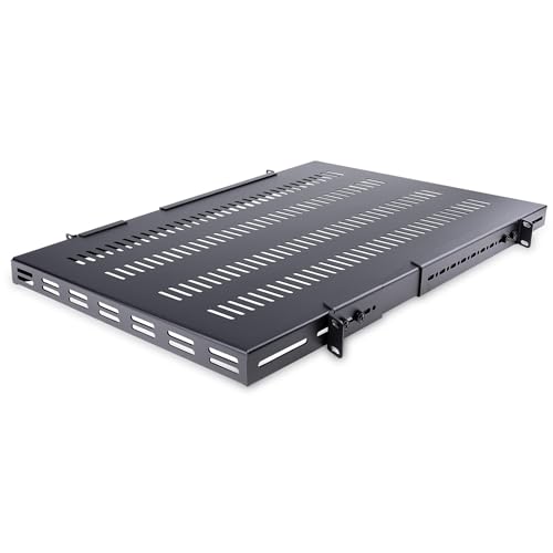 StarTech.com 1HE einstellbares belüftetes Rack Fachboden - 150kg - 49,5 bis 97,4 cm einstellbare tiefe - perforiertes Universalfach für 19 Zoll AV/Netzwerk/Server Rack/Schrank (ADJSHELFHDV) von StarTech.com