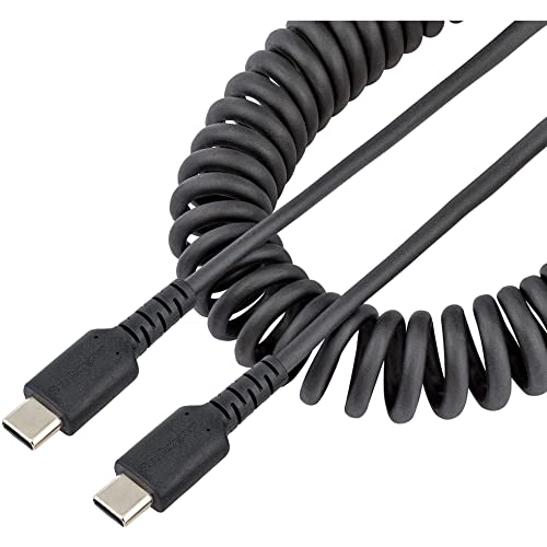StarTech.com 1m USB C auf USB C Kabel, hochbelastbares Spiralkabel zum Laden und Synchronisieren, USB C 2.0 Kabel, robuste Aramidfaser, Schnellladekabel mit EMI Schutz, schwarz (R2CCC-1M-USB-CABLE) von StarTech.com