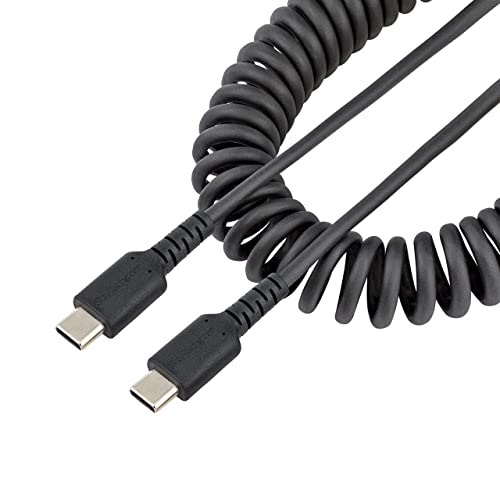 StarTech.com 1m USB C auf USB C Kabel, hochbelastbares Spiralkabel zum Laden und Synchronisieren, USB C 2.0 Kabel, robuste Aramidfaser, Schnellladekabel mit EMI Schutz, schwarz (R2CCC-1M-USB-CABLE) von StarTech.com