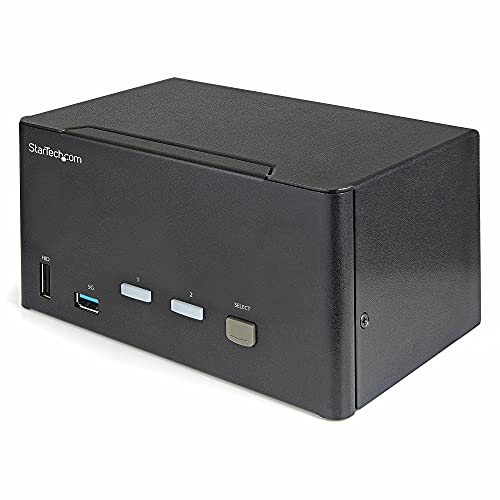 StarTech.com 2 Port DisplayPort KVM Switch - 4K 60 Hz UHD HDR - DP 1.2 KVM Umschalter mit USB 3.0 Hub mit 2 Anschlüssen (5 Gbit/s) und 4X USB 2.0 HID Anschlüssen, Audio - Hotkey - TAA (SV231TDPU34K) von StarTech.com
