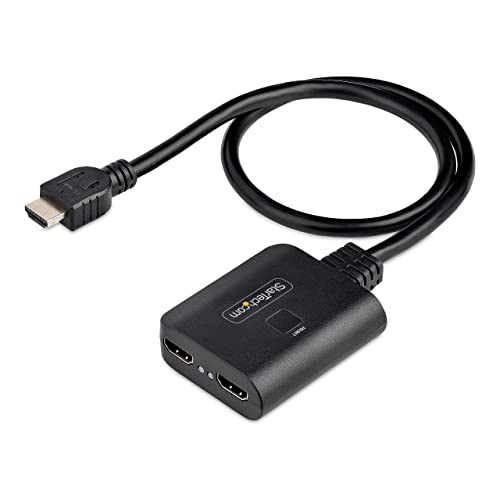 StarTech.com 2-Port HDMI Splitter 4K 60Hz, HDMI 2.0 Video, 4K HDMI Splitter 1In 2Out, 1x2 HDMI Verteiler 4k, HDR/HDCP, Dual HDMI Splitter, 50 cm Integriertes HDMI Kabel, Scaler (HDMI-SPLITTER-4K60UP) von StarTech.com